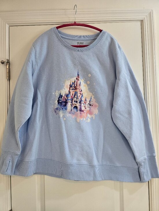 Tek Gear Tops - Disney Watercolor Cinderella Castle Sweatshirt - Tek Gear Ultrasoft Fleece Blue